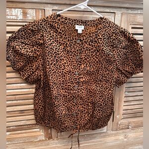 NWT J. Crew Factory Leopard Print Puff Sleeve Tie Waist Top (Size Small)
